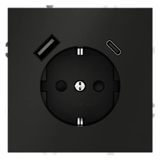 Изображение Розетка встраиваемая VOLTUM S70 с заземлением и защитными шторками 16А с USB A+С (черный матовый)